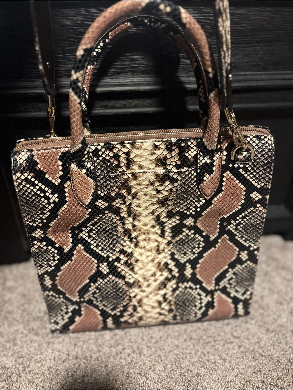 Brahmin Snake-Embossed Satchel and Wallet in Brown and Black - Picture 9 of 16
